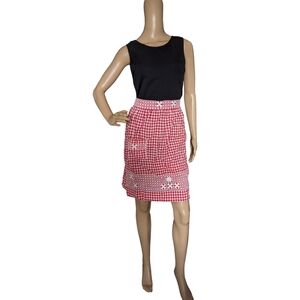 Vintage Handmade Red & White Gingham MCM 1950s Embroidered Apron